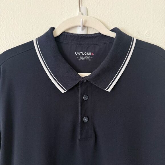 Untuckit Men's Size 3XL XXXL Navy Blue Long Sleeve Polo Shirt 100% Pima Cotton - Picture 3 of 8